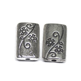 8 Rectangle Spacer Bead Silver Tone Floral 2 Sided