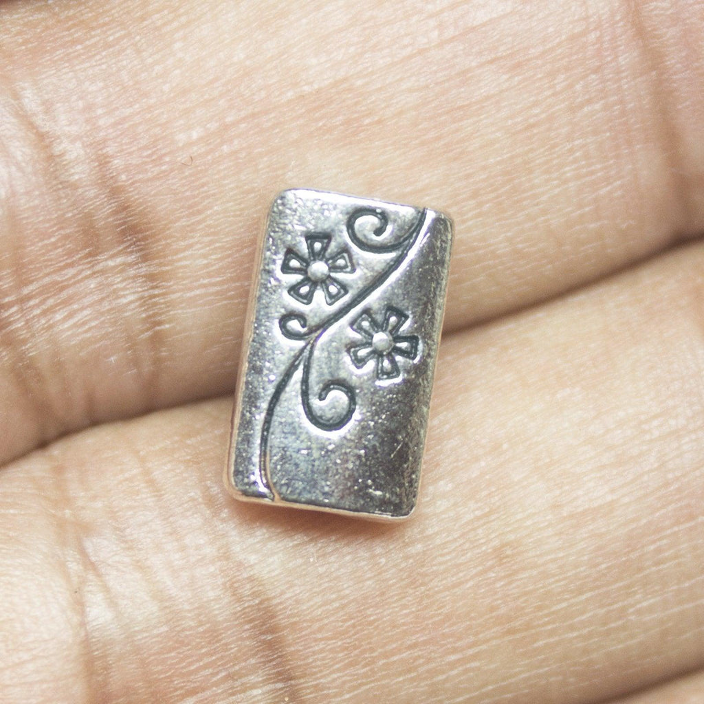 8 Rectangle Spacer Bead Silver Tone Floral 2 Sided - Jalvi & Co.