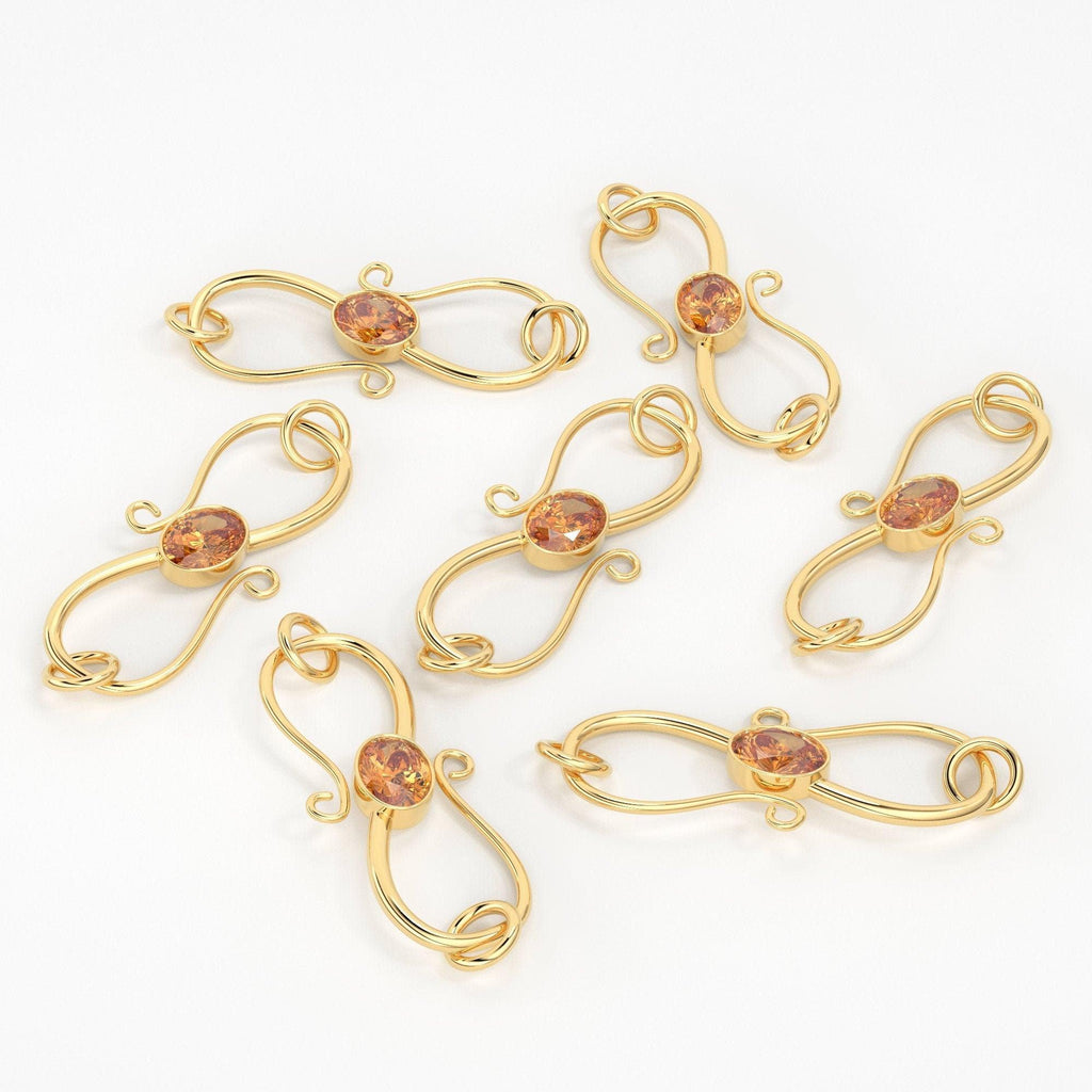 8mmx18mm 18k Solid Gold S Hook Clasp With Natural Brandy Citrine Bezel - Jalvi & Co.