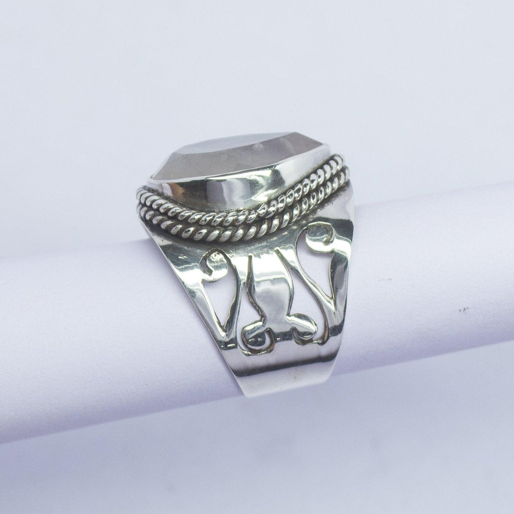 9.10g, Handmade Natural Rose Quartz Ring 925 Sterling Silver Ring - Jalvi & Co.