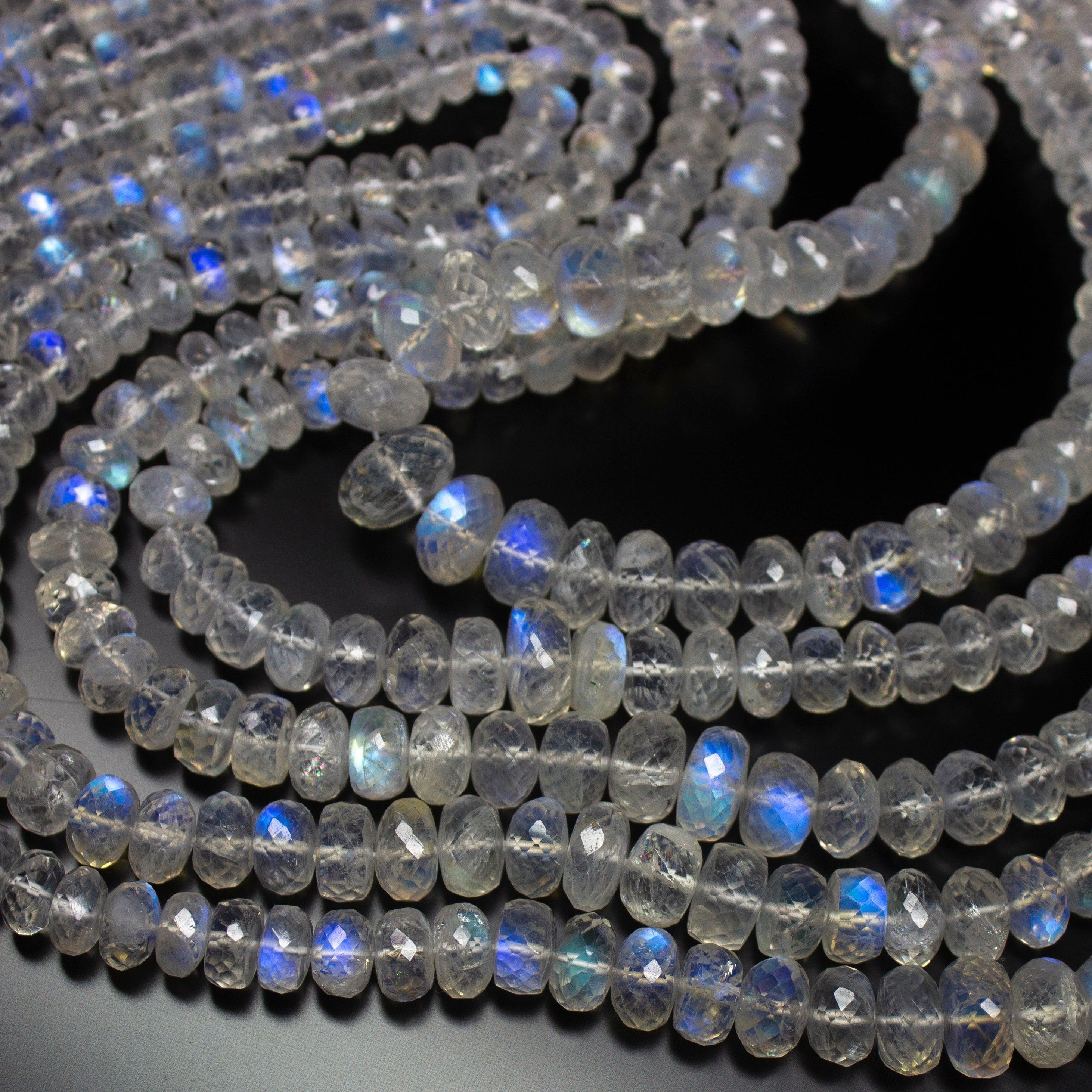 inches, 6-10mm, AA Grade Rainbow Moonstone Faceted Rondelle