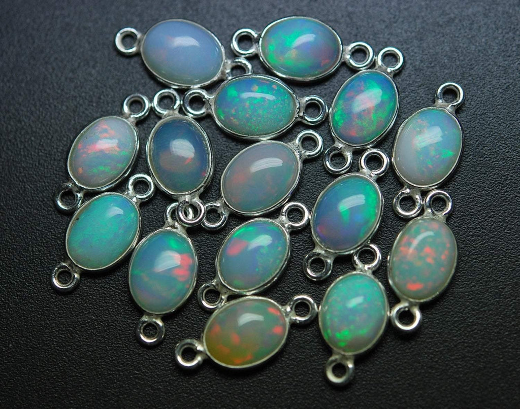 925 Sterling Silver, Ethiopian Opal Oval Pendant Connector, 2 Piece Of 12mm - Jalvi & Co.