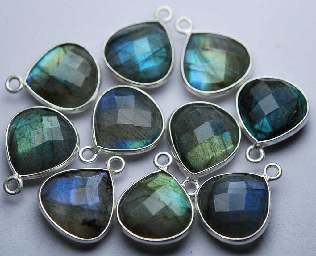 925 Sterling Silver,Labradorite Faceted Heart Shape Pendant, 8 Piece Of 14mm Approx - Jalvi & Co.