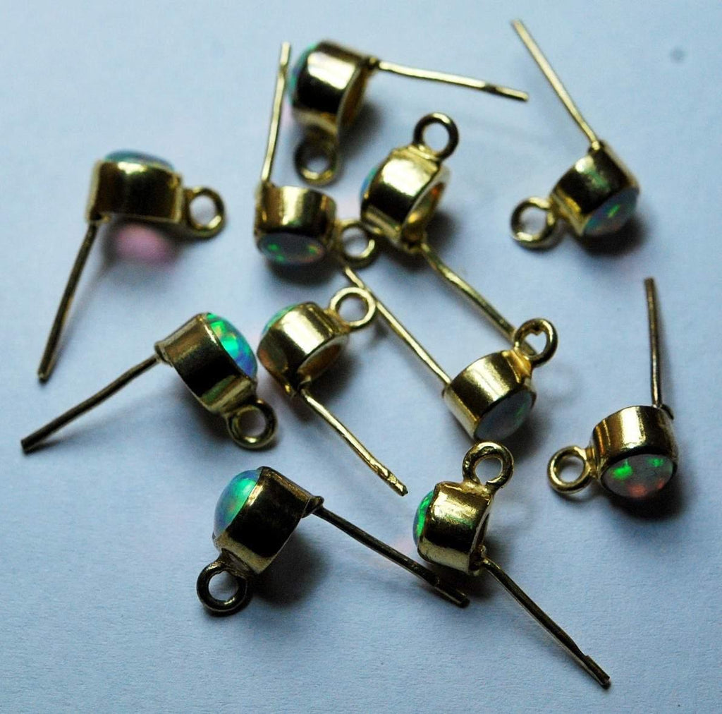 925 Sterling Vermeil Silver,Ethiopian Opal Round Opal Stud Earrings, 2 Piece Of 6mm - Jalvi & Co.