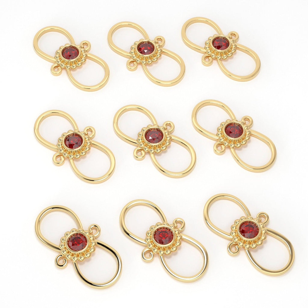 9mmx16.6mm 18k Solid Gold S Hook Clasp Fine Natural Ruby and Diamond Granulation Set in Bezel - Jalvi & Co.