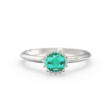 Load image into Gallery viewer, 0.80 Carat Green Emerald Luxury Engagement Ring / Snowflake Dainty Gold Green Emerald Ring / Halo Ring / Dainty Diamond Gemstone Cocktail Ring