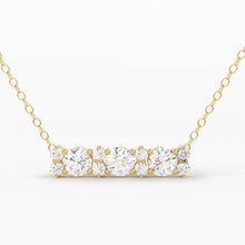 Load image into Gallery viewer, Minimalist Diamond Necklace / 14k Gold Delicate Diamond Bar Necklace / Past Present Future Diamond Necklace with smaller diamonds in between - Jalvi & Co.