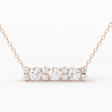 Load image into Gallery viewer, Minimalist Diamond Necklace / 14k Gold Delicate Diamond Bar Necklace / Past Present Future Diamond Necklace with smaller diamonds in between - Jalvi & Co.