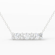 Load image into Gallery viewer, Minimalist Diamond Necklace / 14k Gold Delicate Diamond Bar Necklace / Past Present Future Diamond Necklace with smaller diamonds in between - Jalvi & Co.