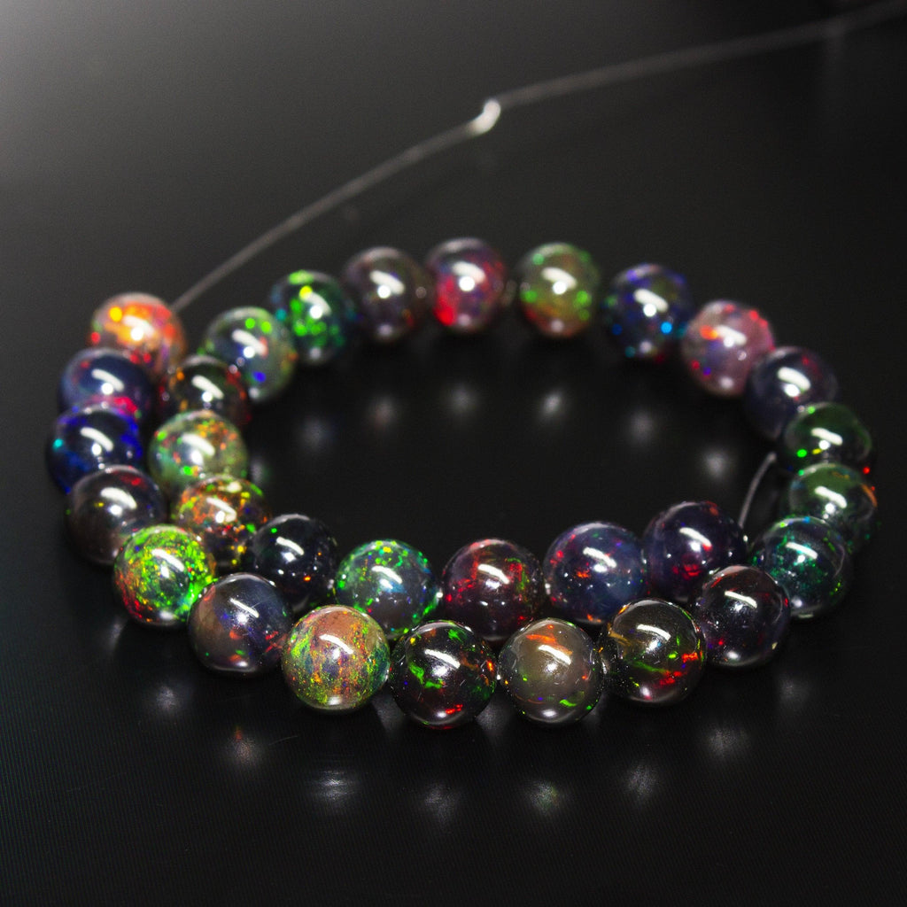 AAA+ Quality Black Opal, Natural Fire Opal Smooth Round Sphere Ball Beads, 8mm, 3pc - Jalvi & Co.