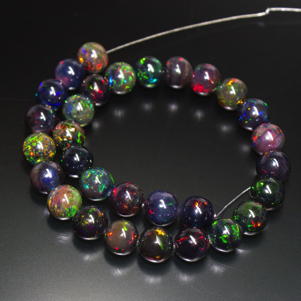 AAA+ Quality Black Opal, Natural Fire Opal Smooth Round Sphere Ball Beads, 8mm, 3pc - Jalvi & Co.
