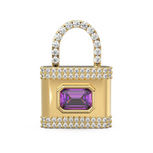 Load image into Gallery viewer, Amethyst Pave Diamond PadLock Charm / February Birthstone Gemstone Pendant / Padlock 14k Gold Pendant / Purple Gemstone 18k Gold JewelrySALE - Jalvi & Co.