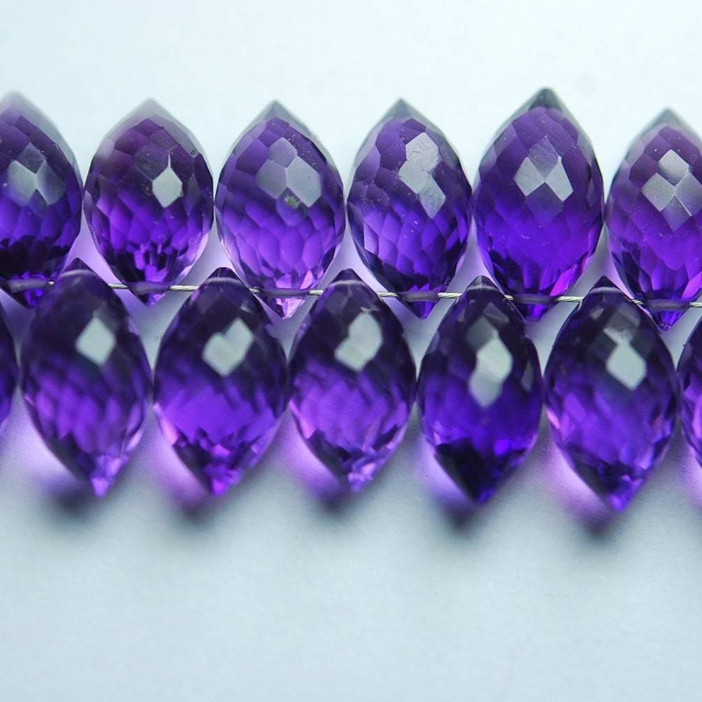 Amethyst Purple Quartz Faceted Dew Drop Marquise Loose Beads 6 Pair 15mm 16mm - Jalvi & Co.