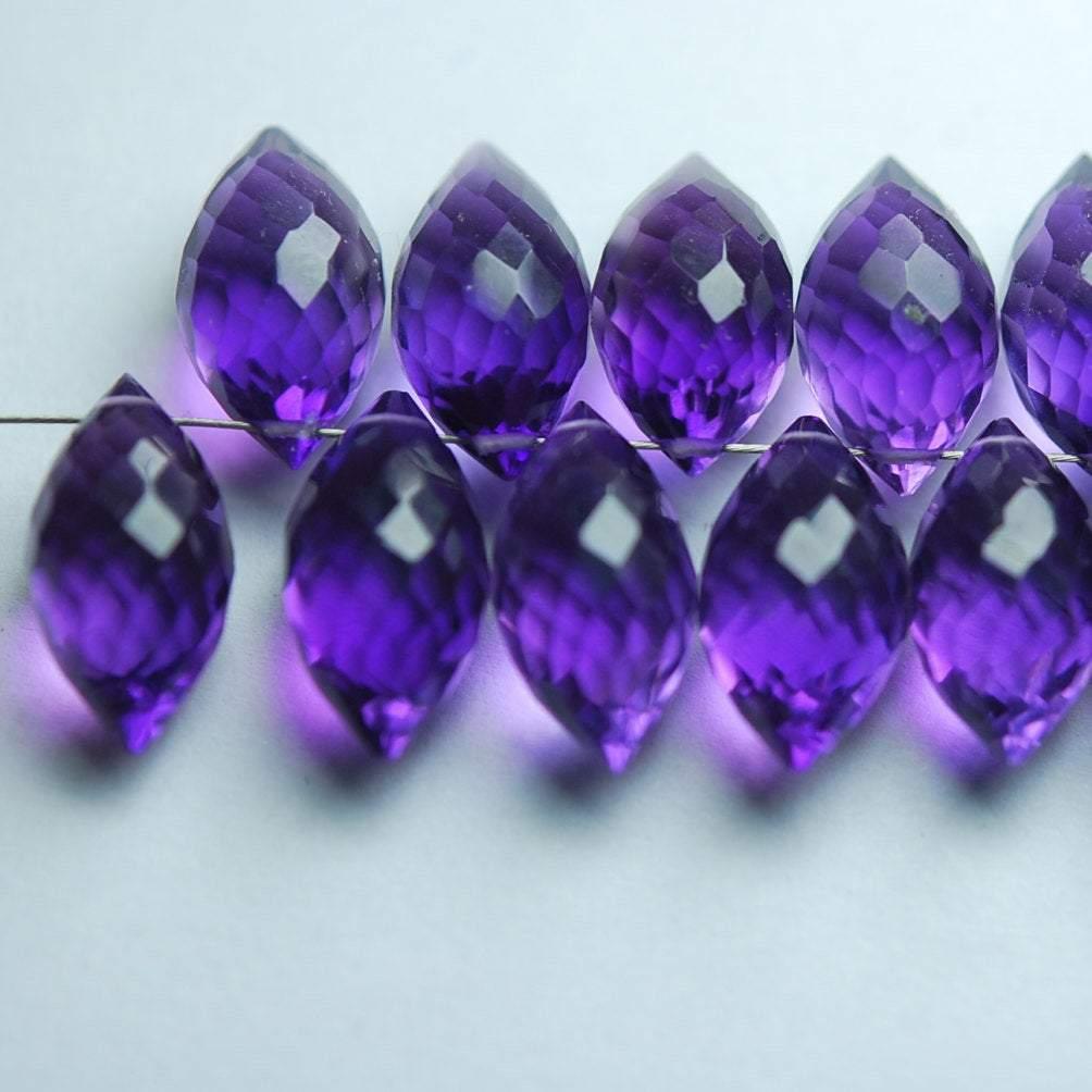 Amethyst Purple Quartz Faceted Dew Drop Marquise Loose Beads 6 Pair 15mm 16mm - Jalvi & Co.
