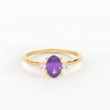 Load image into Gallery viewer, Amethyst Ring / Amethyst Engagement Ring in 14k Gold / Oval Cut Natural Amethyst Diamond Ring / February Birthstone / Promise Ring - Jalvi &amp; Co.