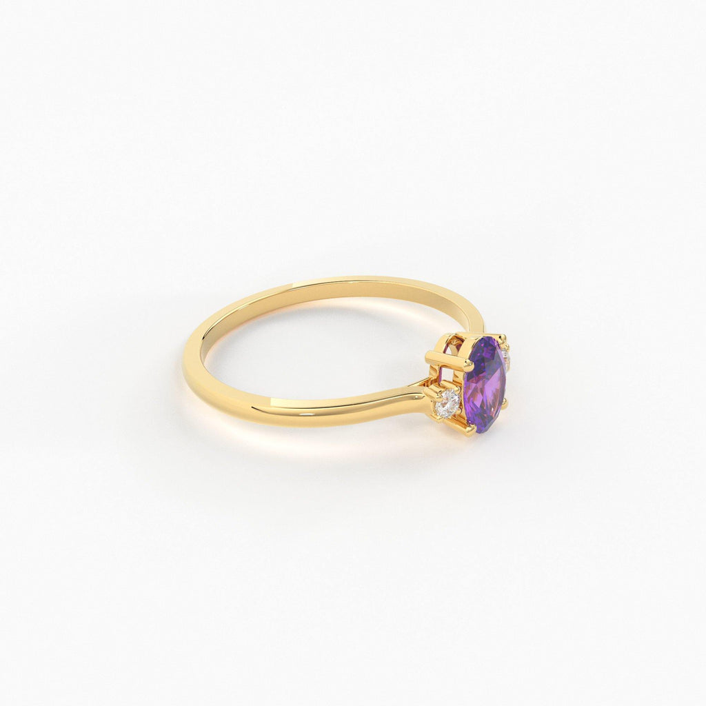 Amethyst Ring / Amethyst Engagement Ring in 14k Gold / Oval Cut Natural Amethyst Diamond Ring / February Birthstone / Promise Ring - Jalvi & Co.
