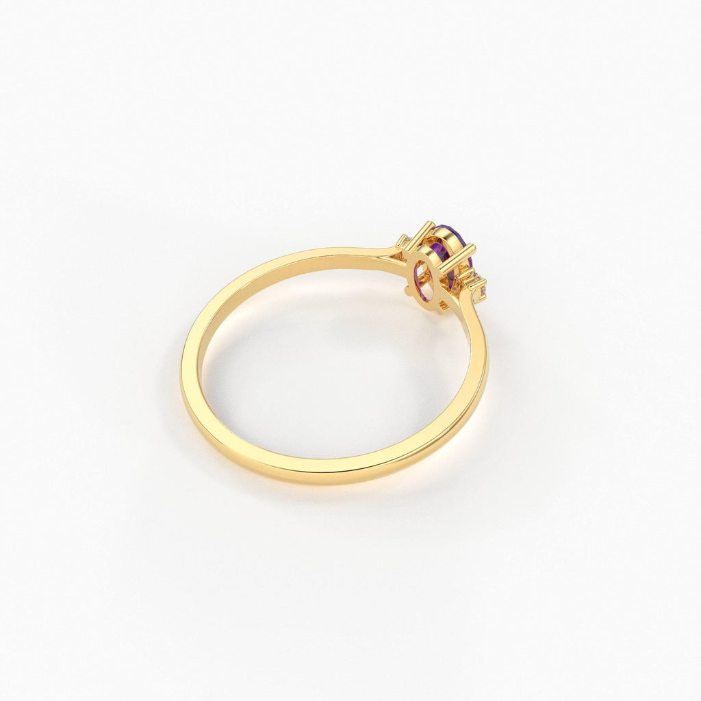Amethyst Ring / Amethyst Engagement Ring in 14k Gold / Oval Cut Natural Amethyst Diamond Ring / February Birthstone / Promise Ring - Jalvi & Co.