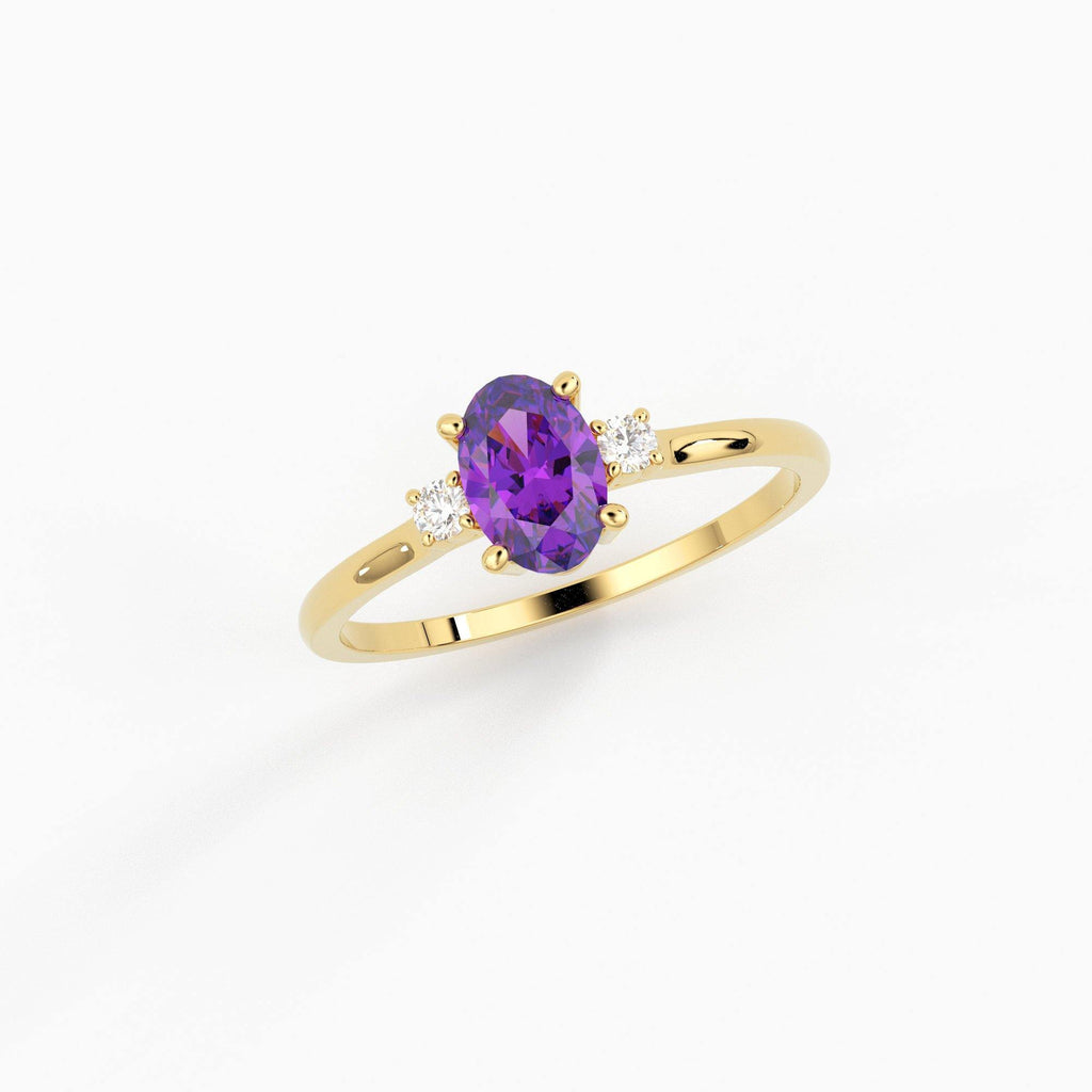 Amethyst Ring / Amethyst Engagement Ring in 14k Gold / Oval Cut Natural Amethyst Diamond Ring / February Birthstone / Promise Ring - Jalvi & Co.