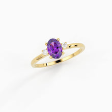 Load image into Gallery viewer, Amethyst Ring / Amethyst Engagement Ring in 14k Gold / Oval Cut Natural Amethyst Diamond Ring / February Birthstone / Promise Ring - Jalvi & Co.