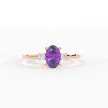 Load image into Gallery viewer, Amethyst Ring / Amethyst Engagement Ring in 14k Gold / Oval Cut Natural Amethyst Diamond Ring / February Birthstone / Promise Ring - Jalvi & Co.