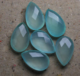 Aqua Chalcedony Faceted Pear Shape Drops Briolette Gemstone Beads 6pc 12x16mm