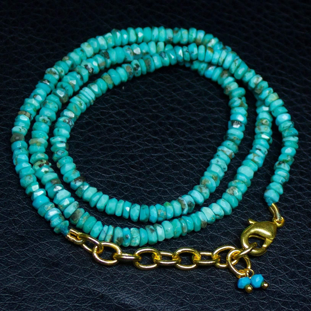 Arizona Turquoise Heishi Wheel gold vermeil Gemstone Beads Necklace 3.5mm 4mm 17" - Jalvi & Co.