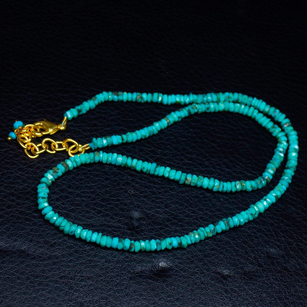 Arizona Turquoise Heishi Wheel gold vermeil Gemstone Beads Necklace 3.5mm 4mm 17" - Jalvi & Co.