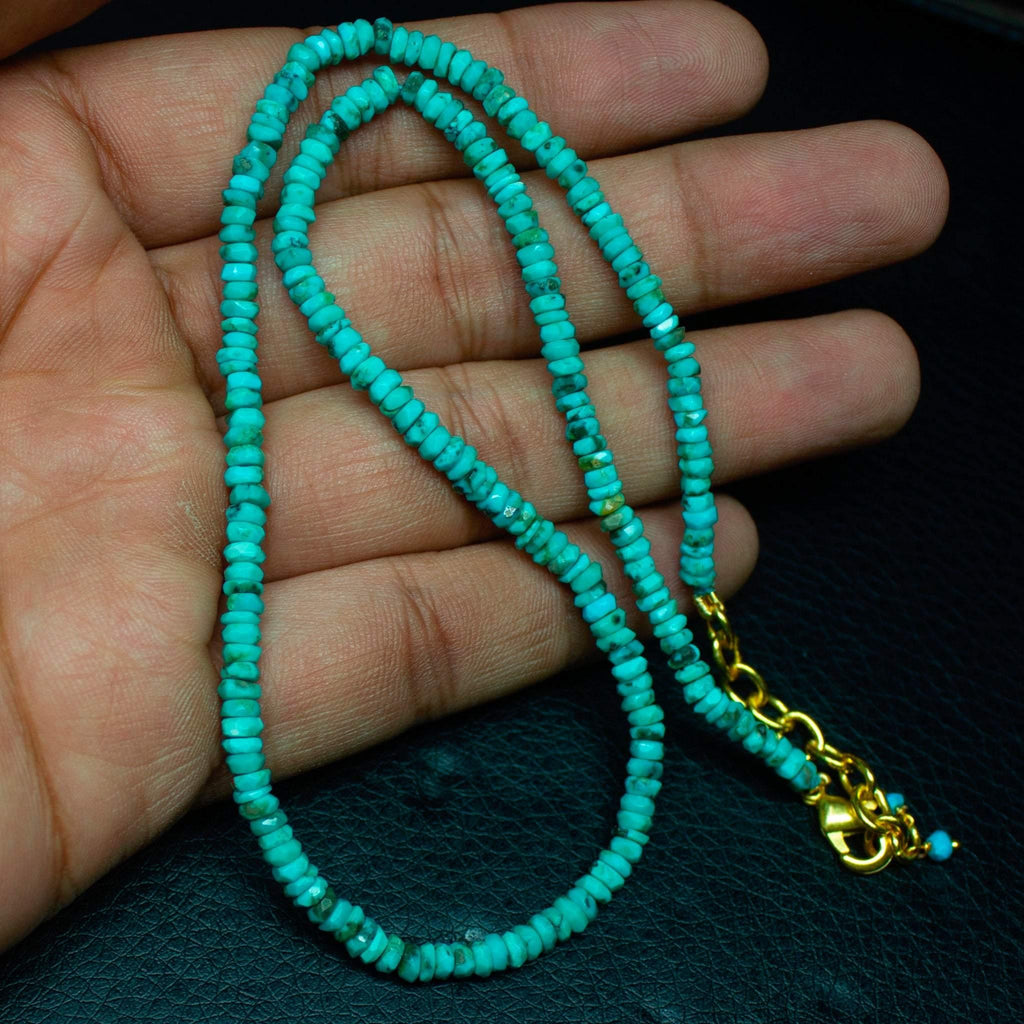 Arizona Turquoise Heishi Wheel gold vermeil Gemstone Beads Necklace 3.5mm 4mm 17" - Jalvi & Co.