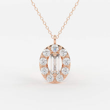 Load image into Gallery viewer, Baguette Diamond Necklace in 14k Gold / Diamond Cluster Necklace / Oval Diamond Layering Necklace / Minimalist Gift / Diamond Necklace - Jalvi & Co.