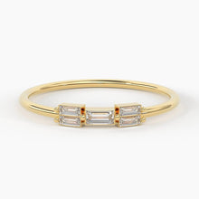Load image into Gallery viewer, Baguette Diamond Ring / Minimalist Ring 14k Solid Gold / Diamond Ring / Five Diamond Ring / Thin Gold Stacking Rings / Promise Ring - Jalvi & Co.