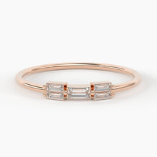 Load image into Gallery viewer, Baguette Diamond Ring / Minimalist Ring 14k Solid Gold / Diamond Ring / Five Diamond Ring / Thin Gold Stacking Rings / Promise Ring - Jalvi & Co.