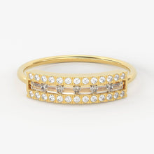 Load image into Gallery viewer, Baguette Diamond Wedding Ring / 14K Gold Unique Baguette and Round Diamond Bridal Ring / Anniversary Ring - Jalvi & Co.
