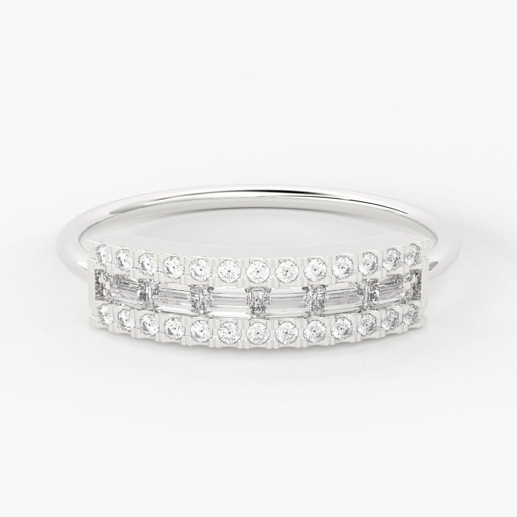 Baguette Diamond Wedding Ring / 14K Gold Unique Baguette and Round Diamond Bridal Ring / Anniversary Ring - Jalvi & Co.