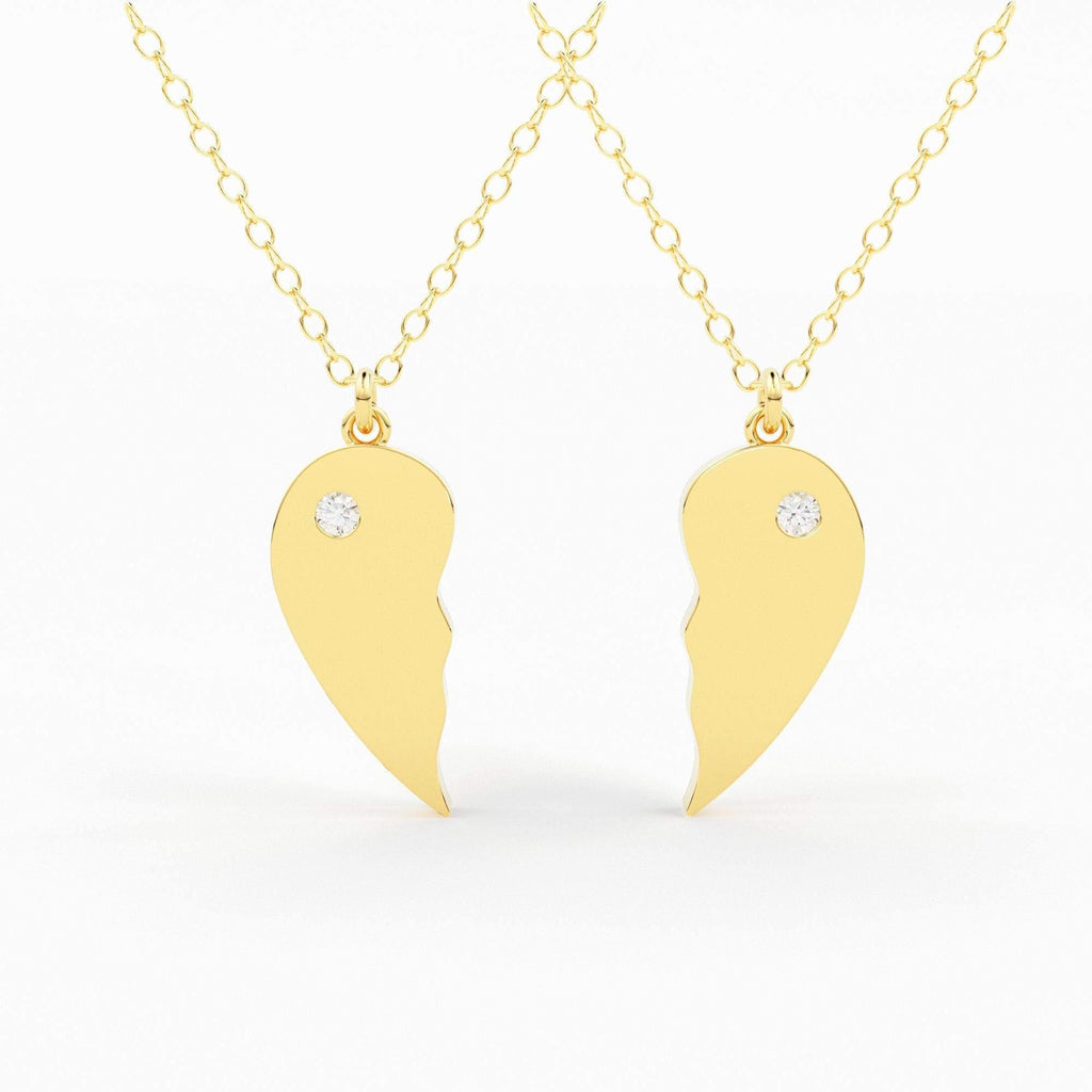 Best Friend Necklace / BFF Necklace / 14k Solid Gold Heart Necklace / Set of 2 Best Friend Necklace / Love Necklace / Sister Necklace - Jalvi & Co.