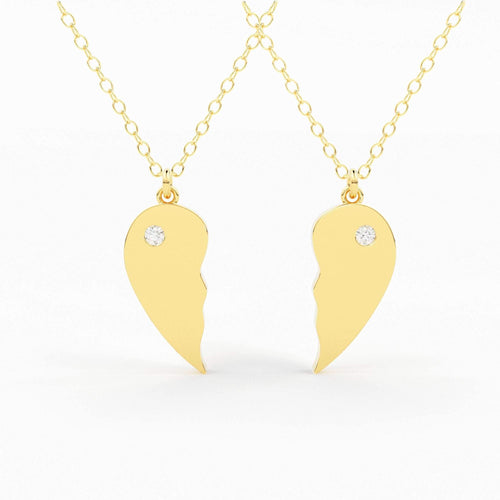 Best Friend Necklace / BFF Necklace / 14k Solid Gold Heart Necklace / Set of 2 Best Friend Necklace / Love Necklace / Sister Necklace - Jalvi & Co.