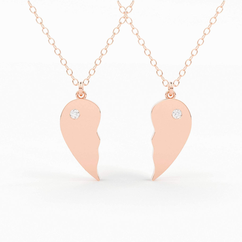 Best Friend Necklace / BFF Necklace / 14k Solid Gold Heart Necklace / Set of 2 Best Friend Necklace / Love Necklace / Sister Necklace - Jalvi & Co.