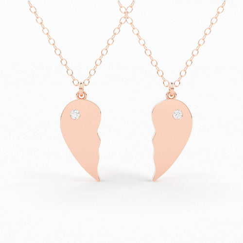 Best Friend Necklace / BFF Necklace / 14k Solid Gold Heart Necklace / Set of 2 Best Friend Necklace / Love Necklace / Sister Necklace - Jalvi & Co.