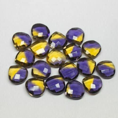 BiColor Ametrine Quartz Faceted Heart Drop Gemstone Loose Pair Beads 10pc 12mm - Jalvi & Co.