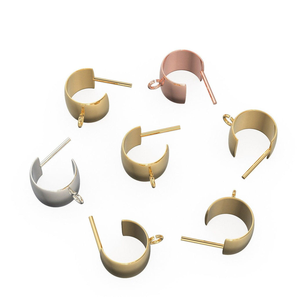 Big Solid Gold Huggies Earrings / Gold Ear Stud / White Gold Ear Wires / Real Rose Gold Open Hoop Huggies - Jalvi & Co.