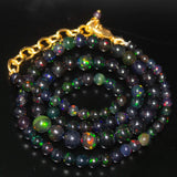Black Ethiopian Opal Gemstone Gold Filled Round Ball Beads Necklace 3mm 7mm 18