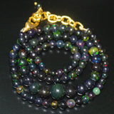 Black Ethiopian Opal Round Ball Gold Plated Gemstone Beads Necklace 18