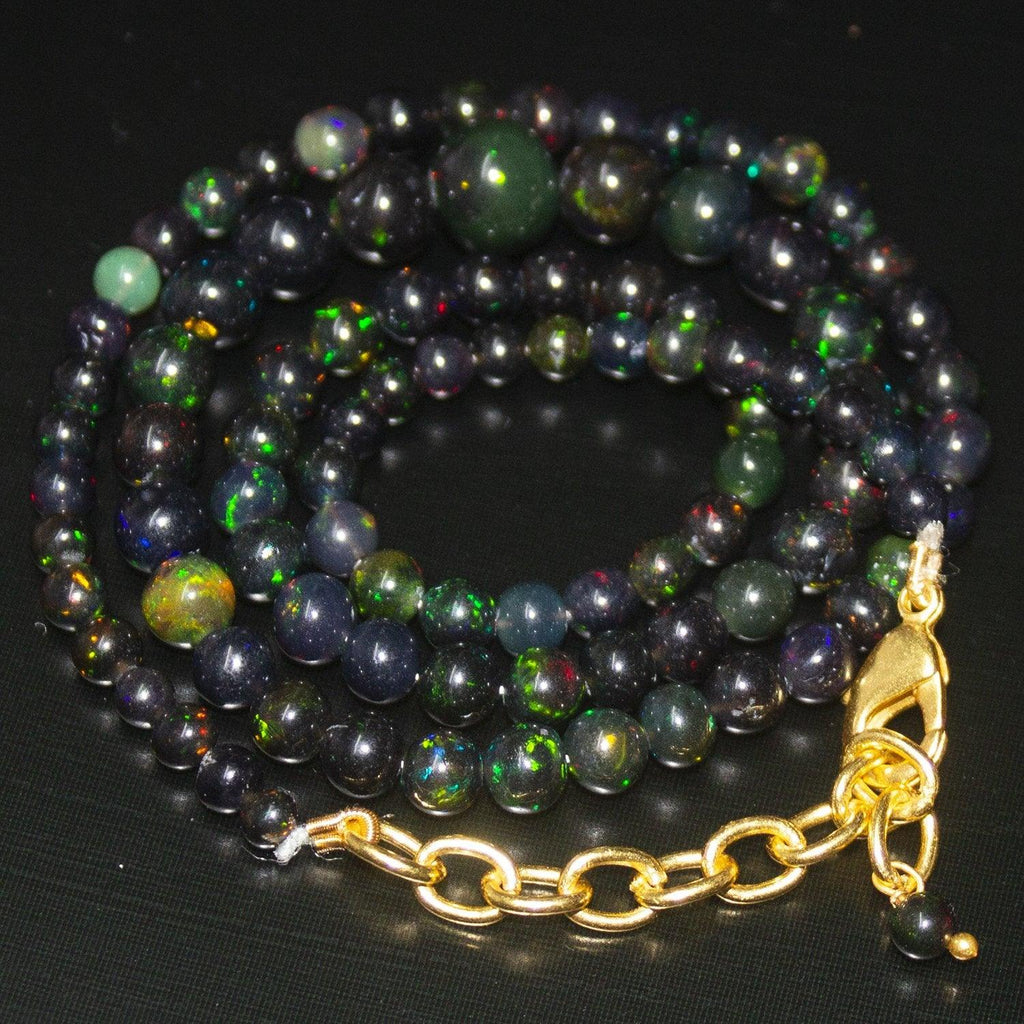 Black Ethiopian Opal Round Ball Gold Plated Gemstone Beads Necklace 18" - Jalvi & Co.