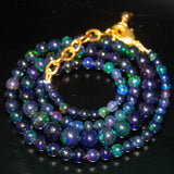 Black Neutral Opal Ball Round Gold Filled Gemstone Beads Necklace 18