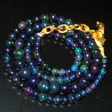 Load image into Gallery viewer, Black Neutral Opal Ball Round Gold Filled Gemstone Beads Necklace 18&quot; 3mm 7mm - Jalvi &amp; Co.