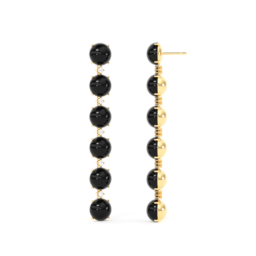 Black Onyx Diamond Earrings / 14k Gold Earrings / Diamond Gemstone Earrings / Cabochon Diamond Earrings / Luxury Jewelry - Jalvi & Co.