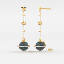Load image into Gallery viewer, Black Opal Planet Earrings / Opal Drop Earrings / Saturn Diamond Earrings / Natural Opal Dangle Earrings / Luxury Jewelry - Jalvi &amp; Co.