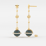 Black Opal Planet Earrings / Opal Drop Earrings / Saturn Diamond Earrings / Natural Opal Dangle Earrings / Luxury Jewelry
