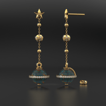 Load image into Gallery viewer, Black Opal Planet Earrings / Opal Drop Earrings / Saturn Diamond Earrings / Natural Opal Dangle Earrings / Luxury Jewelry - Jalvi & Co.