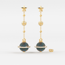 Load image into Gallery viewer, Black Opal Planet Earrings / Opal Drop Earrings / Saturn Diamond Earrings / Natural Opal Dangle Earrings / Luxury Jewelry - Jalvi & Co.