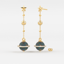 Load image into Gallery viewer, Black Opal Planet Earrings / Opal Drop Earrings / Saturn Diamond Earrings / Natural Opal Dangle Earrings / Luxury Jewelry - Jalvi & Co.